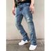 Men's Trendy Casual Distressed Washed Jeans Midweight Straight Pants With Zipper Design Softener Fabric_mkmklike.com