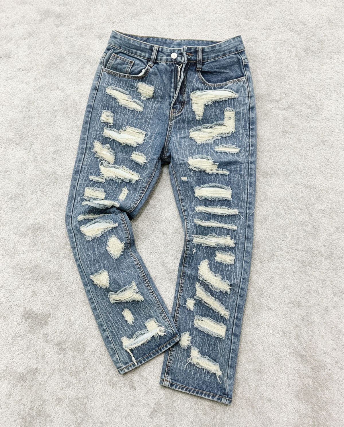 Men's Clothing Retro Heavy Industry Damage Erosion Patch Design Jeans High Street Hole Cleanfit Pants_mkmklike.com
