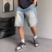 Men's Summer Denim Shorts Trendy Brand Ripped Patch Embroidered Handsome Straight Pants_mkmklike.com
