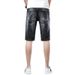 "Men's Stretch Ripped Denim Shorts – Summer Thin Korean Style Casual Shorts With Elastic Waist (Black/Gray, Sizes 28-38)"_mkmklike.com