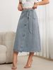 K Tethered Mid Skirt Elegant Women's Split Wrap Long Denim Skirt Loose Retro_mkmklike.com