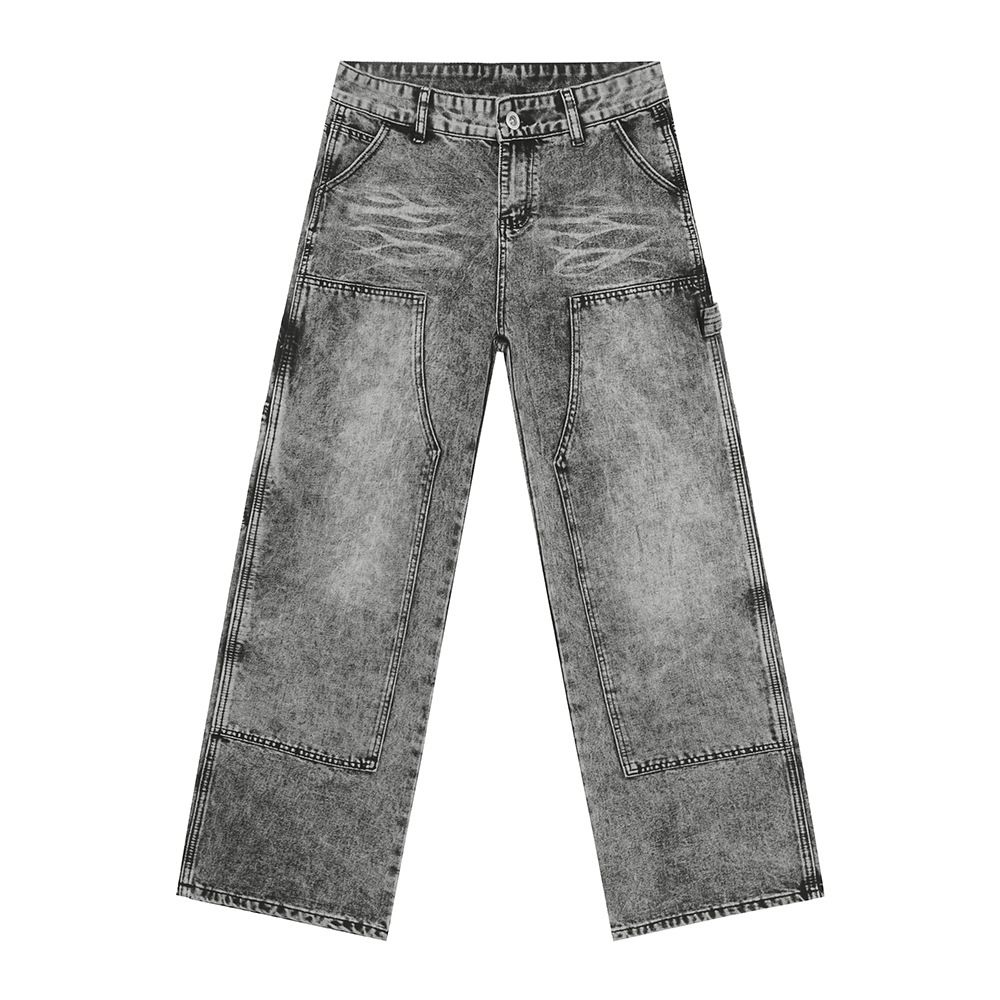 Men's Winter Loose Fit Straight Jean High Street Style With Distressed Wash & Deconstructed Details_mkmklike.com