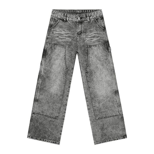 Men's Winter Loose Fit Straight Jean High Street Style With Distressed Wash & Deconstructed Details_mkmklike.com