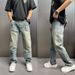 Retro Washed Distressed Denim Jeans High End Men's Spring Summer Trendy Loose Fit Cool And Edgy Wasteland Colored Straight Leg_mkmklike.com