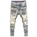Autumn And Winter Trendy Brand Sticker Ruffian Handsome Jeans Men's Personality Multi-pocket Trend Slim-fitting Small Feet Splicing Elastic Trousers_mkmklike.com