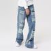 "Vintage Distressed Ripped Jeans Men's High Street Baggy Flare Pants With Embroidery – 90s Grunge Style, Oversized Fit, Retro Washed Denim_mkmklike.com