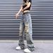 Style Washed Vintage Ripped Jeans For Men Spring Autumn Straight Loose Fit European And American High Street Vibe Long_mkmklike.com