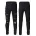 Men's Clothing American Style Ripped Jeans Men's Trendy Brand Trousers Diamond Studded Slim Black High Street Men's Trousers 565_mkmklike.com
