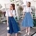 Denim Summer 2025 New Korean Edition Small Fresh Medium Long College Style Half Length Skirt Strap Dress_mkmklike.com