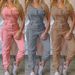 Women's fashion cargo jumpsuit belt sleeveless suspenders simple constraint foot pants_mkmklike.com