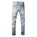 Men's Distressed Patchwork Jeans - High Street Style With Graffiti Lettering & Stretch Comfort_mkmklike.com