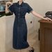 Women's Clothing High End Polo Collar Denim Dress Summer Split Belt Design Niche Temperament Long Skirt_mkmklike.com