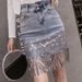 Women's Clothing personalized sequin embroidery patchwork denim skirt female elegant beaded tassel hip skirt high waist_mkmklike.com