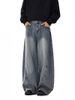 Vintage American Distressed Denim Jeans For Men - Relaxed Straight Leg Wide Cut Retro Style Comfortable Cotton Pants_mkmklike.com