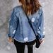 Vintage Denim Jacket For Women - Distressed Non-Stretch Polo Collar Long Sleeve Casual Coat In Light Blue, Dark Blue & Retro Blue_mkmklike.com