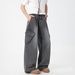 Men's Washed Distressed Work Jeans Spring Summer New Style Three-Dimensional Pockets Straight Loose Fit Long Pants_mkmklike.com