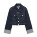 2023 Autumn New Women's Rolled Sleeve Denim Jacket Straight Long Pants_mkmklike.com