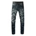 European And American Men's Clothing Jeans Men's Trendy High Street Pants Ripped Patch Leather Slim Men's Pants 1320_mkmklike.com