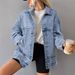 Trendy Oversized Denim Jacket For Women - Classic Polo Collar With Functional Pockets (Light Blue/Navy/Black/Charcoal/White, S-2XL)_mkmklike.com