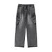 Men's Washed Distressed Work Jeans Spring Summer New Style Three-Dimensional Pockets Straight Loose Fit Long Pants_mkmklike.com