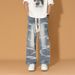 Men's Tie-Dye Jeans - Vintage Washed Straight Leg, Distressed Detailing, Trendy Gradient Color For Casual Streetwear_mkmklike.com