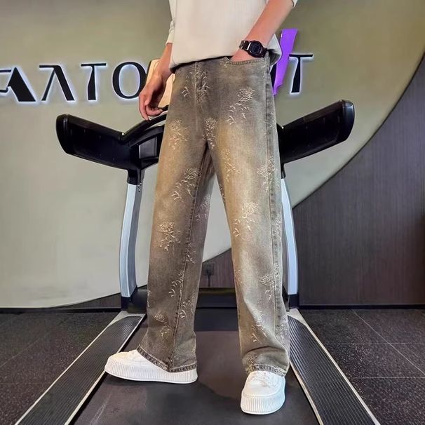 Men's Clothing Men's Retro Style High-End Slimming Jeans Cool Edgy Curved Leg Loose Straight Leg Casual Pants_mkmklike.com