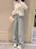 Spring New Women's Rhinestone Studded Vintage Washed Jeans European Style Heavy Duty Loose Fit Slimming Straight Leg Pants_mkmklike.com