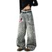"Men's Retro Leopard Print Denim Pants – Double Waistband & 3D Print Design | Loose Fit Wide-Leg Jeans | 90s Vintage Streetwear"_mkmklike.com