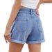 Women's Clothing Washed Classic Loose Curling Casual Denim Shorts_mkmklike.com