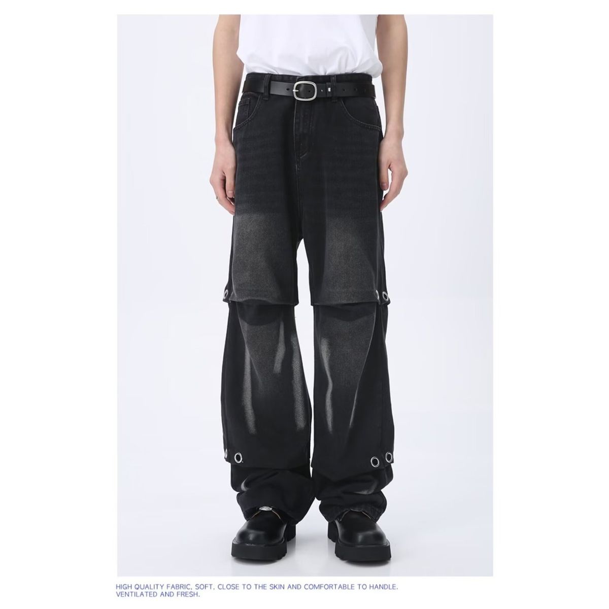 Men's Retro Washed Straight-Leg Jeans - Loose Fit Cargo Pants, Solid Color Hong Kong Style Denim For Casual & Streetwear_mkmklike.com