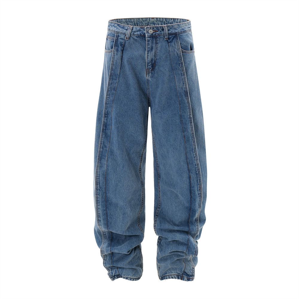 American High Street Washed Jeans For Men Split Patchwork Loose Banana Wide Leg Harem Skinny Long Pants_mkmklike.com