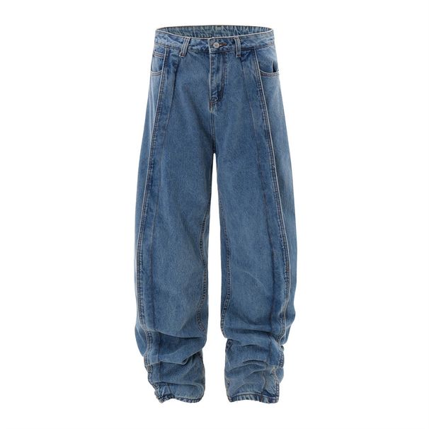 American High Street Washed Jeans For Men Split Patchwork Loose Banana Wide Leg Harem Skinny Long Pants_mkmklike.com