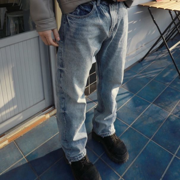 15oz Vintage Washed Denim Jeans – Classic American Straight-Leg Retro Blue Jeans For Men_mkmklike.com