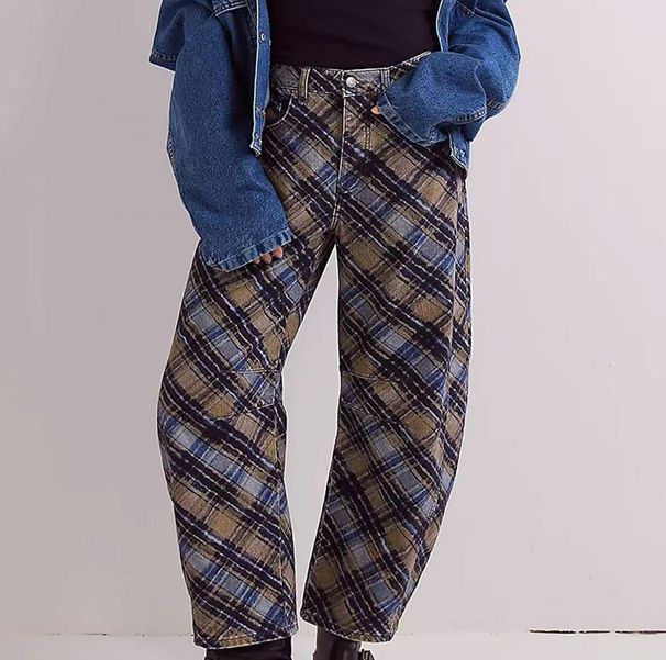 Women's Loose Fit Denim Jeans Floral Print Cropped Wide Leg mid Waisted Y2K Style Autumn Winter Fashion_mkmklike.com