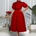 Women's Large Size S-3XL Bow Solid Swing Banquet Elegent Dress_mkmklike.com