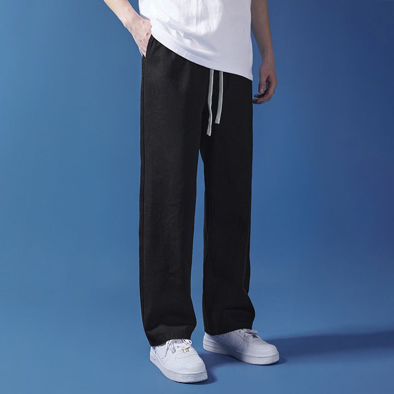 Wide-leg Jeans Men's Casual Simple Loose Drawstring Straight Mopping Long Pants_mkmklike.com
