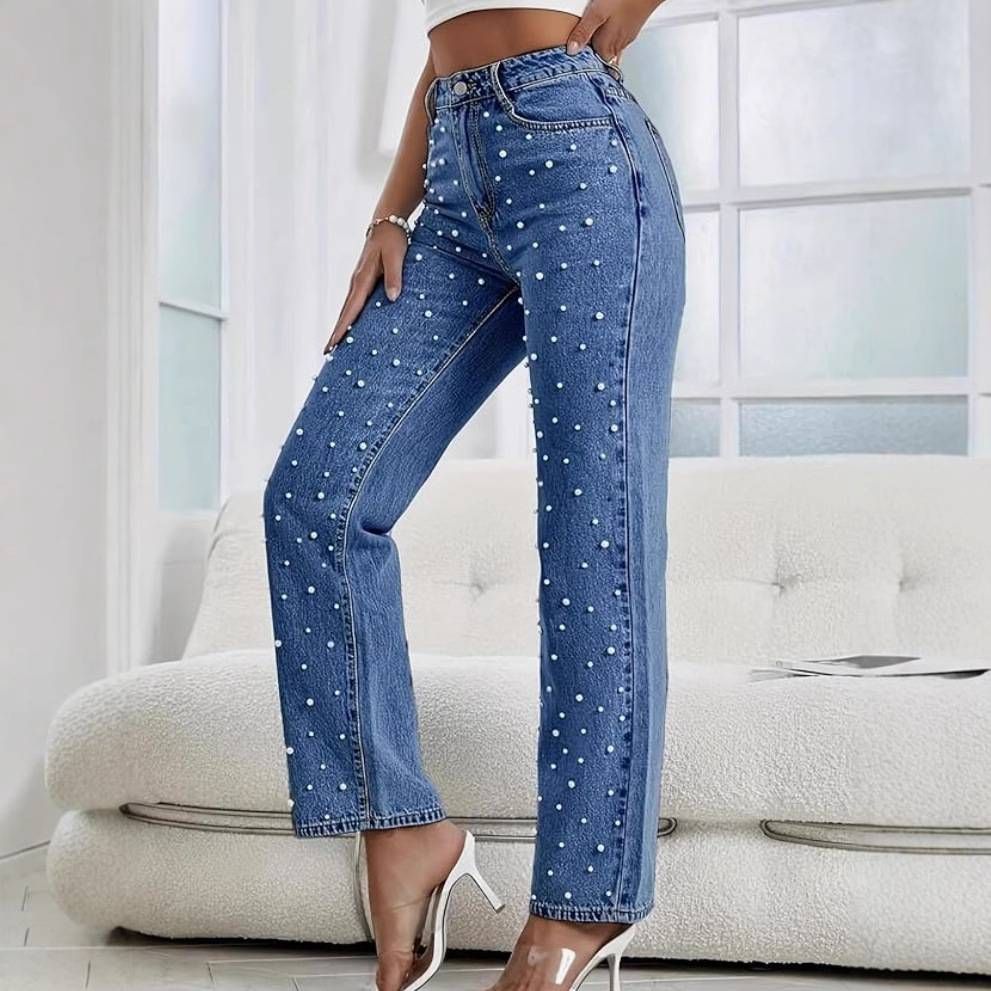 Women's Jeans Casual Wide Leg Pocketless Denim Plain Jeans Casual Wide Leg Denim Pants Trousers_mkmklike.com