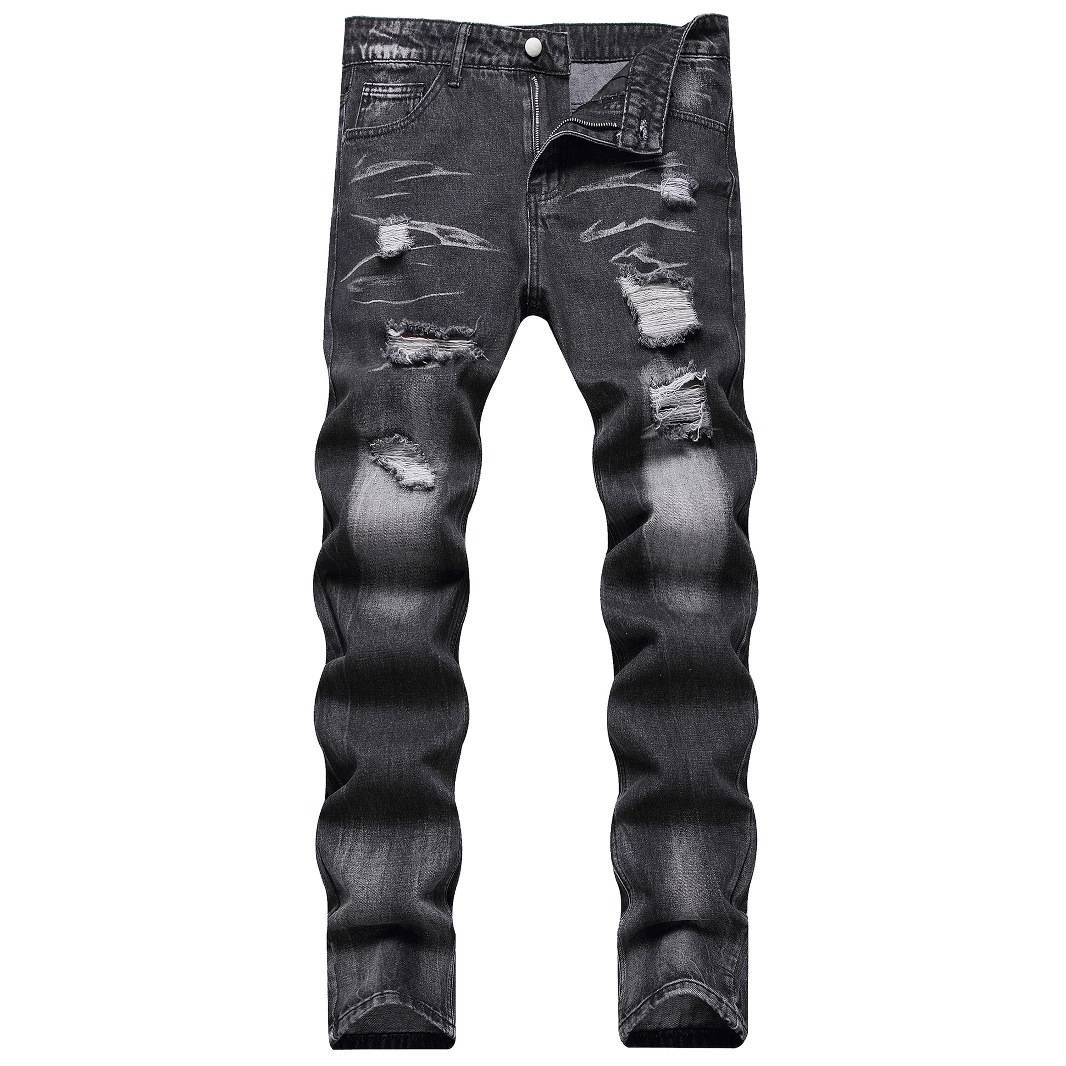 Men's Clothing Trade Flower Hole Fashion Trend Men's Denim Trousers_mkmklike.com
