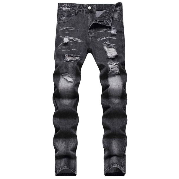 Men's Clothing Trade Flower Hole Fashion Trend Men's Denim Trousers_mkmklike.com