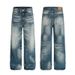 Vintage Washed Denim Jeans – Relaxed Straight-Leg Streetwear Pants With Cat Whisker Distressing (Unisex, Classic Blue, Non-Stretch, S-XXL)_mkmklike.com
