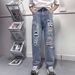 New Retro High Street Plus Size Loose Fit Jeans For Men Washed Paint Splattered Straight Leg Casual Long Pants Trendy_mkmklike.com
