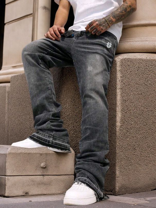 Men's Embroidered "US"AAA Jeans - Spring Summer Relaxed Bootcut Straight Denim Pants With Whisker Wash_mkmklike.com