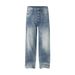 Gradient Washed Denim Straight-Leg Men's High Street Fashion Button Closure Design Ripped Loose Wide-Leg Floor-Length_mkmklike.com