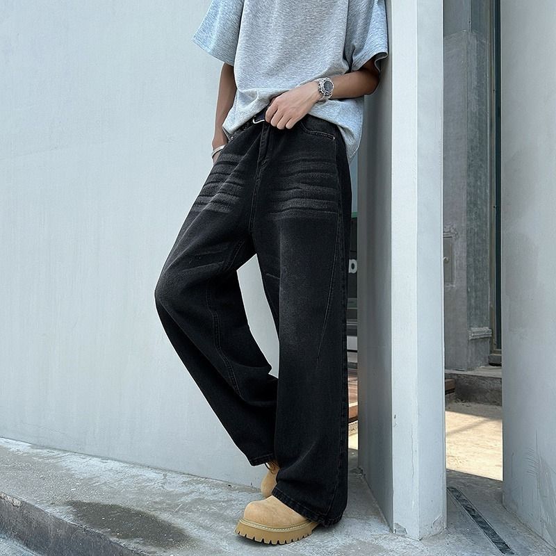 Men's Wide Leg Jeans Retro American Style Straight Leg Pants Loose Fit Casual Autumn Trendy Carrot Pants Long Trousers_mkmklike.com