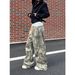 Retro American Letter Print Camouflage Casual Pants Straight Wide Leg Versatile Jeans for Men And Women Instagram Style_mkmklike.com