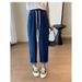 Drawstring Jeans For Women 2024 New Summer Plus Size Pear Shape Student Elastic Straight Long Pants_mkmklike.com