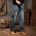 Guofeng Koi Embroidered Jeans Men's Elastic Straight Tube American Retro Large Size Jeans Men's Cross-border Delivery_mkmklike.com