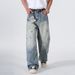 Edgy Washed Distressed Retro Design Jeans For Men And Women With Splatter Paint Graffiti Loose Straight Leg High Street Style_mkmklike.com