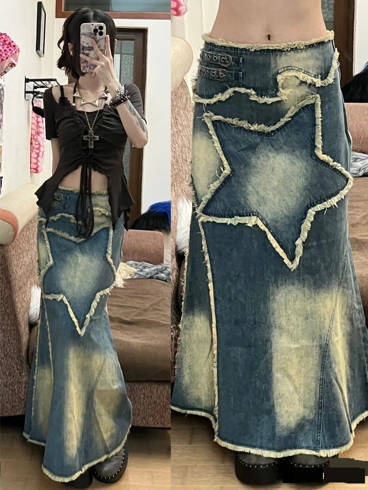 Women's Clothing New Distressed Retro Washed Denim Skirt For Women_mkmklike.com