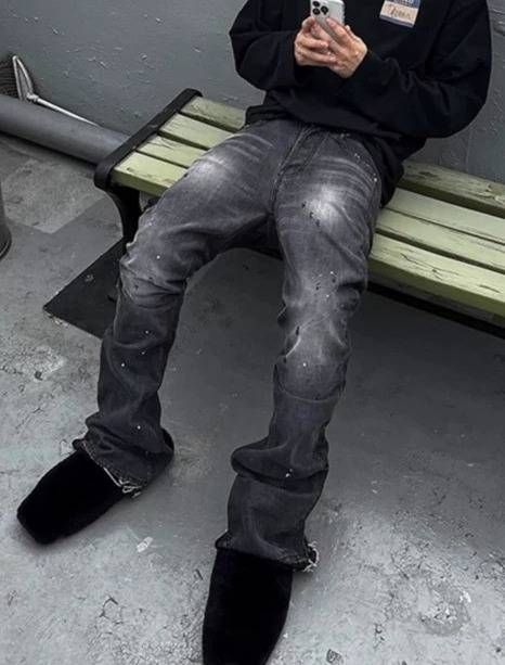 Men's Clothing Far Archive Vintage Machete Old Flared Washed Ink Splashed Edge Damaged Whisker Jeans_mkmklike.com